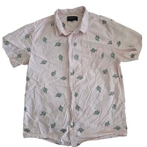 PacSun Mens Pink Cactus Print Short Sleeve Button Down Shirt Large 0301